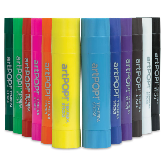 artPOP! Washable Tempera Paint Stick Set - Set of 12, Classic Colors, contents standing up