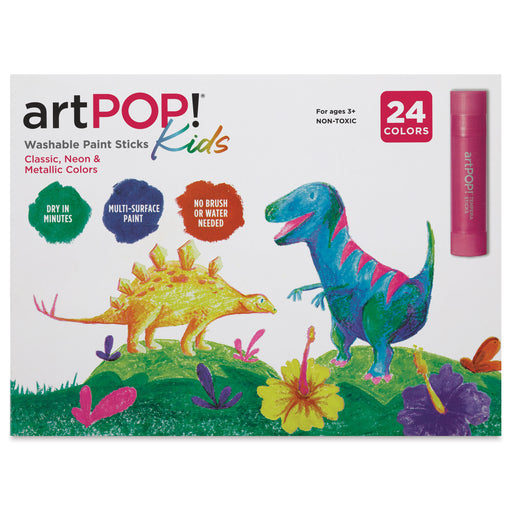 artPOP! Kids Washable Tempera Paint Stick Set of 24, Classic, Neon, and Metallic Colors, front of packaging View 2