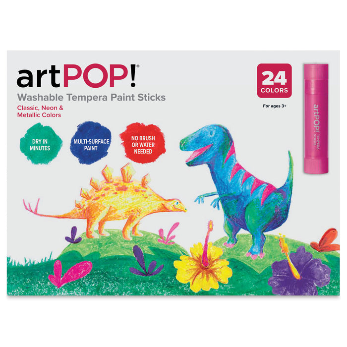 artPOP! Washable Tempera Paint Stick Set - Set of 24, Classic, Neon, and Metallic Colors, front of packaging