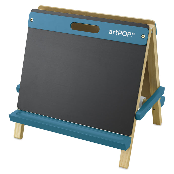 artPOP! Kids 3-in-1 Tabletop Easel - Ocean Blue, chalkboard side