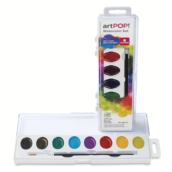 artPOP! Oval Watercolor Pan Set - Set of 8, Assorted Colors, open and closed set