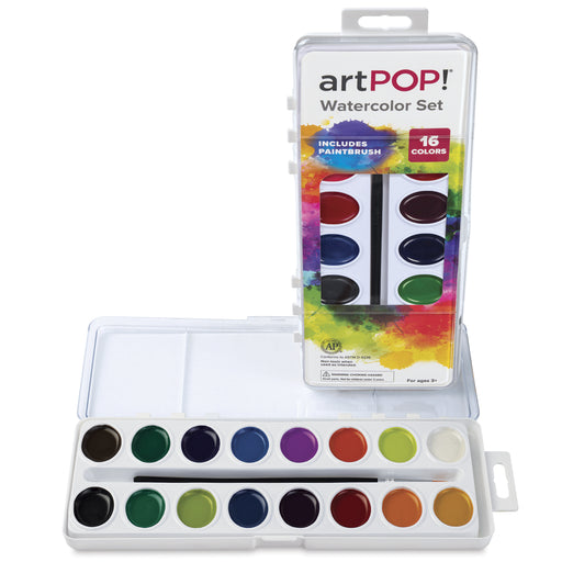 artPOP! Oval Watercolor Pan Set - Set of 16, Assorted Colors, open and closed set View 1