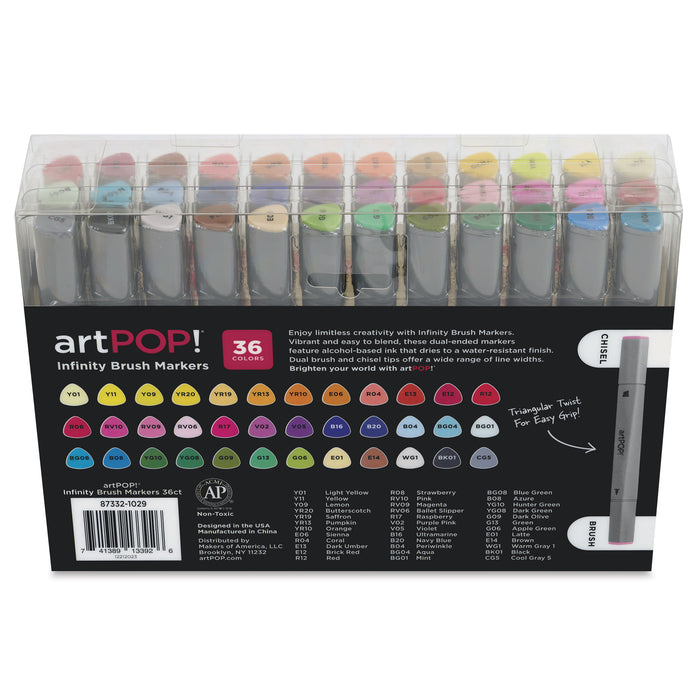 artPOP! Infinity Brush Marker Set - Set of 36, Assorted, back of packaging