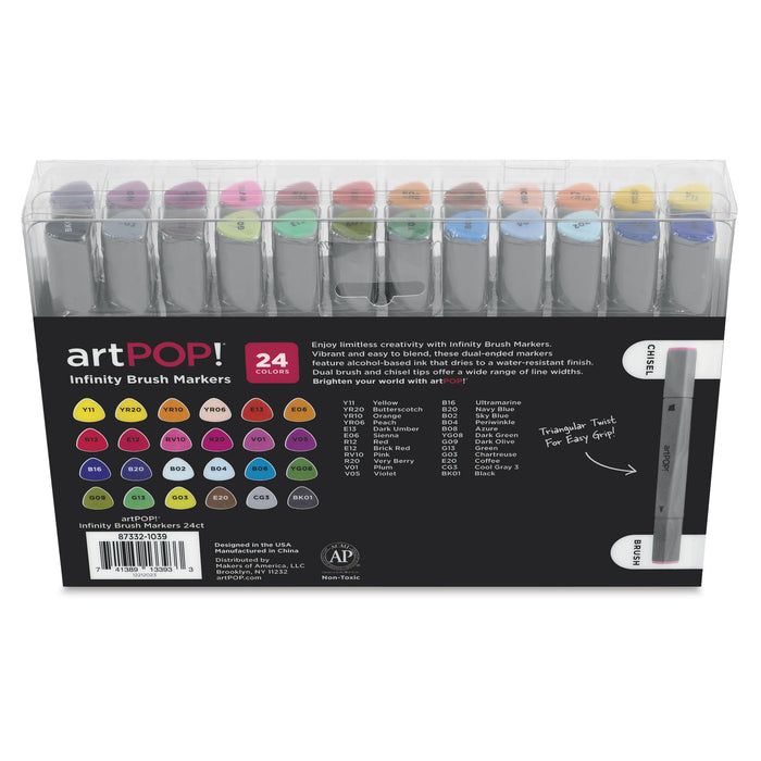 artPOP! Infinity Brush Marker Set - Set of 24, Assorted, back of packaging