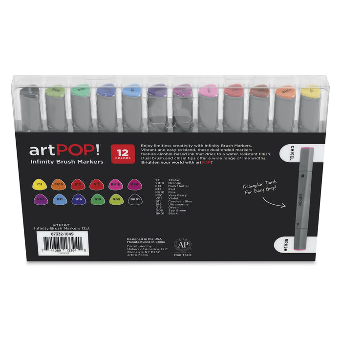 artPOP! Infinity Brush Marker Set - Set of 12, Assorted, back of packaging