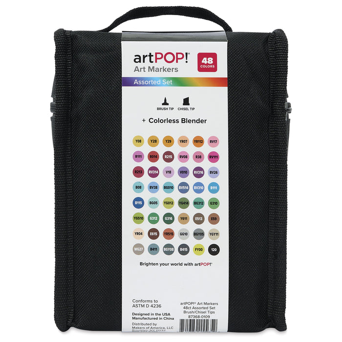artPOP! Chisel and Brush Dual Tip Alcohol Art Marker Set - Set of 49, Assorted, back of packaging