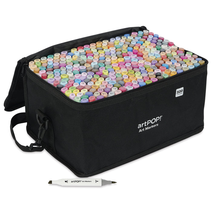 artPOP! Chisel and Brush Dual Tip Alcohol Marker Set - Set of 321, Assorted, single marker next to open packaging