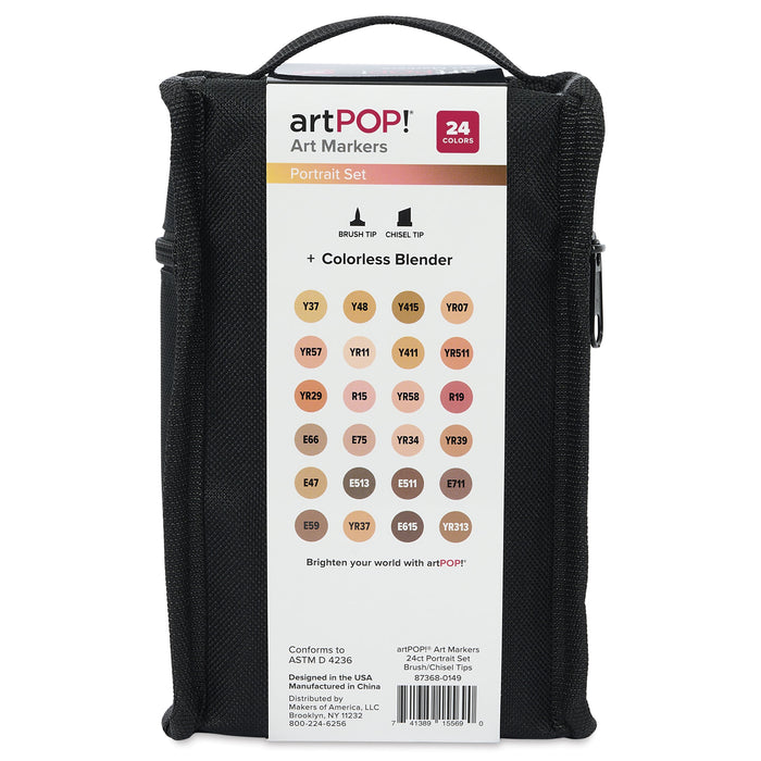 artPOP! Chisel and Brush Dual Tip Alcohol Art Marker Set - Set of 25, Portrait, back of packaging