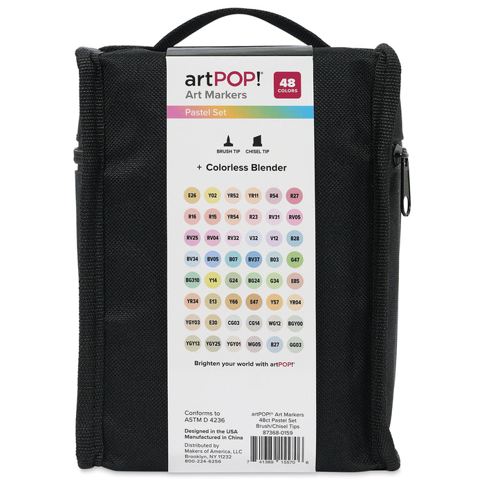 artPOP! Chisel and Brush Dual Tip Alcohol Art Marker Set - Set of 49, Pastel, back of packaging