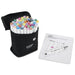 artPOP! Chisel and Brush Dual Tip Alcohol Art Marker Set - Set of 49, Pastel, swatch card next to open packaging