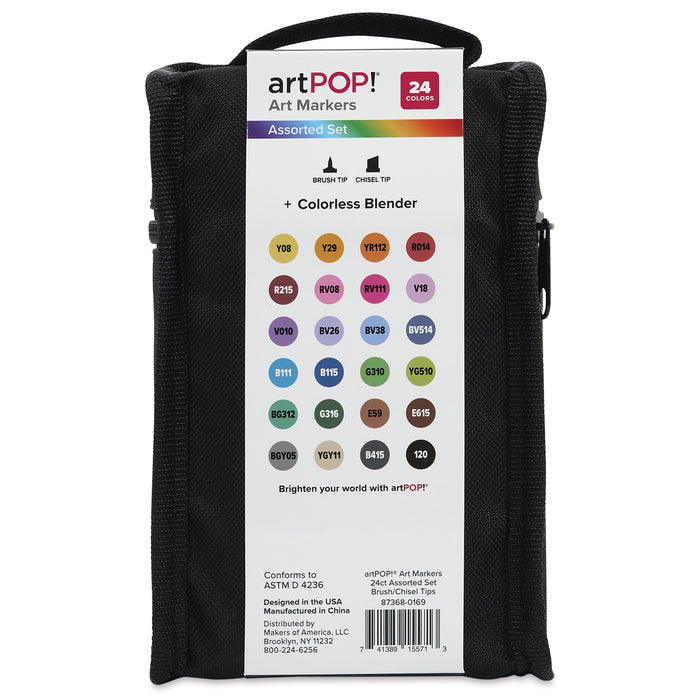 artPOP! Chisel and Brush Dual Tip Alcohol Art Marker Set - Set of 25, Assorted, back of packaging