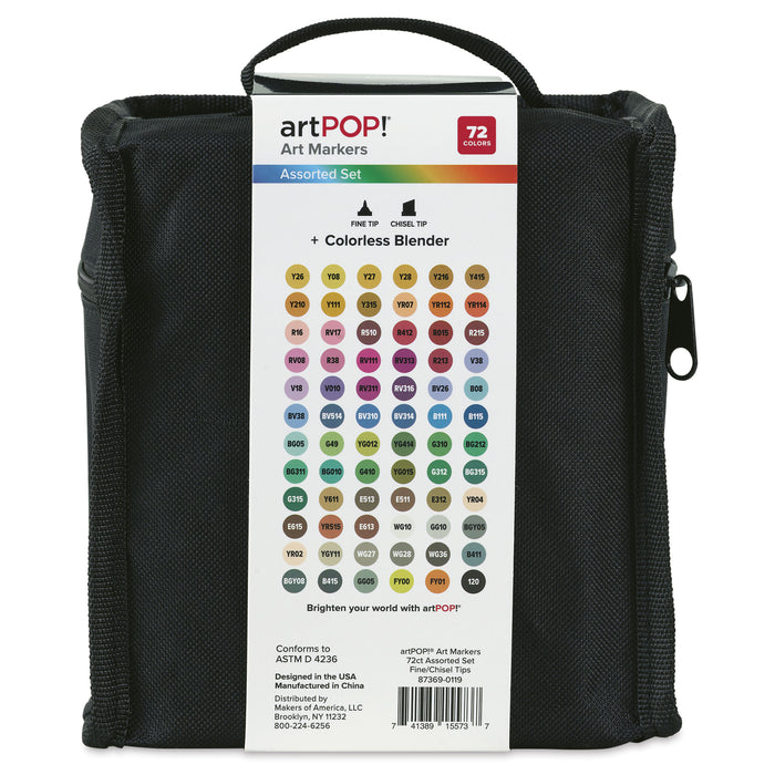 artPOP! Chisel and Fine Dual Tip Alcohol Art Marker Set - Set of 73, Assorted, back of packaging