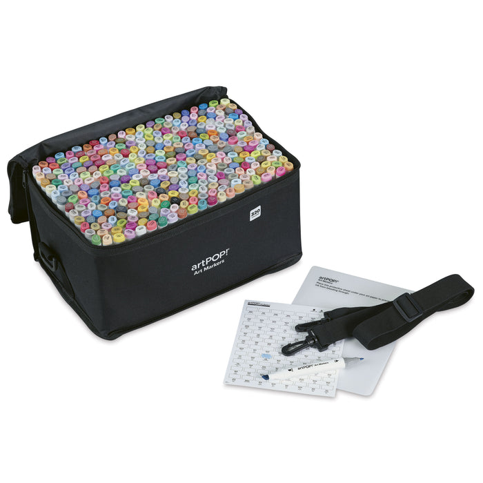 artPOP! Chisel and Fine Dual Tip Alcohol Art Marker Set - Set of 321, Assorted, swatch card next to packaging