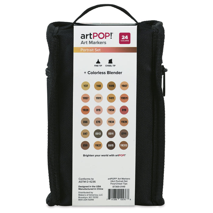 artPOP! Chisel and Fine Dual Tip Alcohol Art Marker Set - Set of 25, Portrait, back of packaging