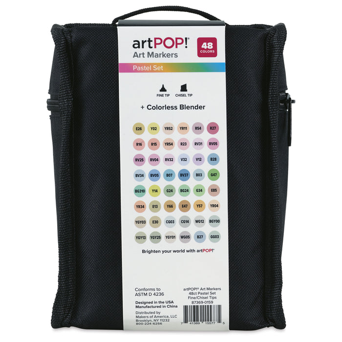 artPOP! Chisel and Fine Dual Tip Alcohol Art Marker Set - Set of 49, Pastel, back of packaging