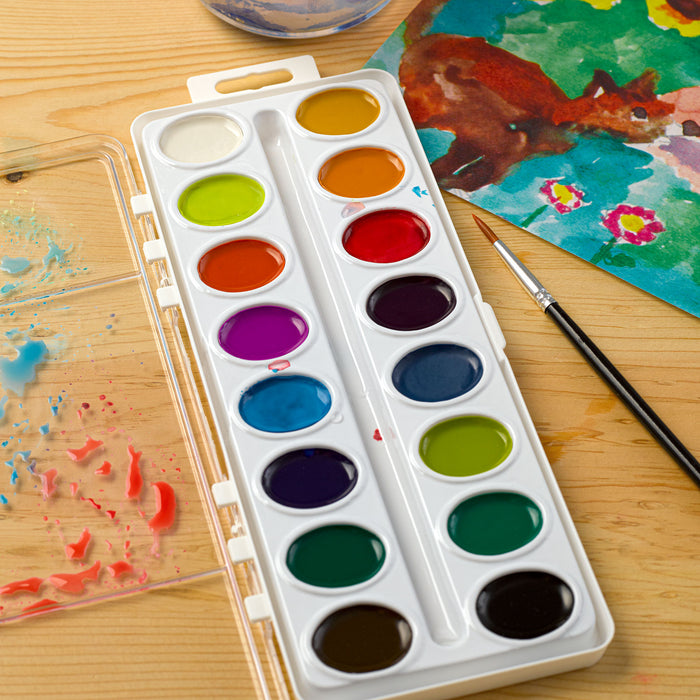 artPOP! Watercolor Pan Set - Oval Pan, Set of 16 (open watercolors with brush and painting)